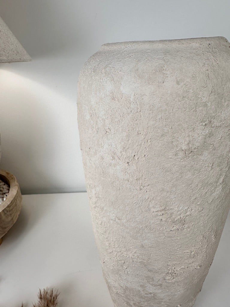 Minimalist Textured Hand-painted Ceramic Vase 14.5" tall - Off White washed