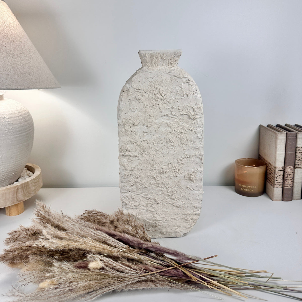 Minimalist Textured Hand-painted Sculpture Floor or Table Vase 17" tall - Cream