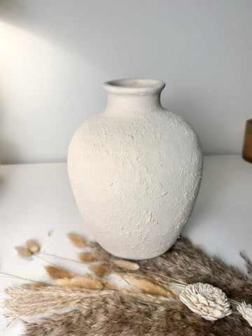 Minimalist Hand-Painted and Textured Ceramic Vase 10” tall - Cream