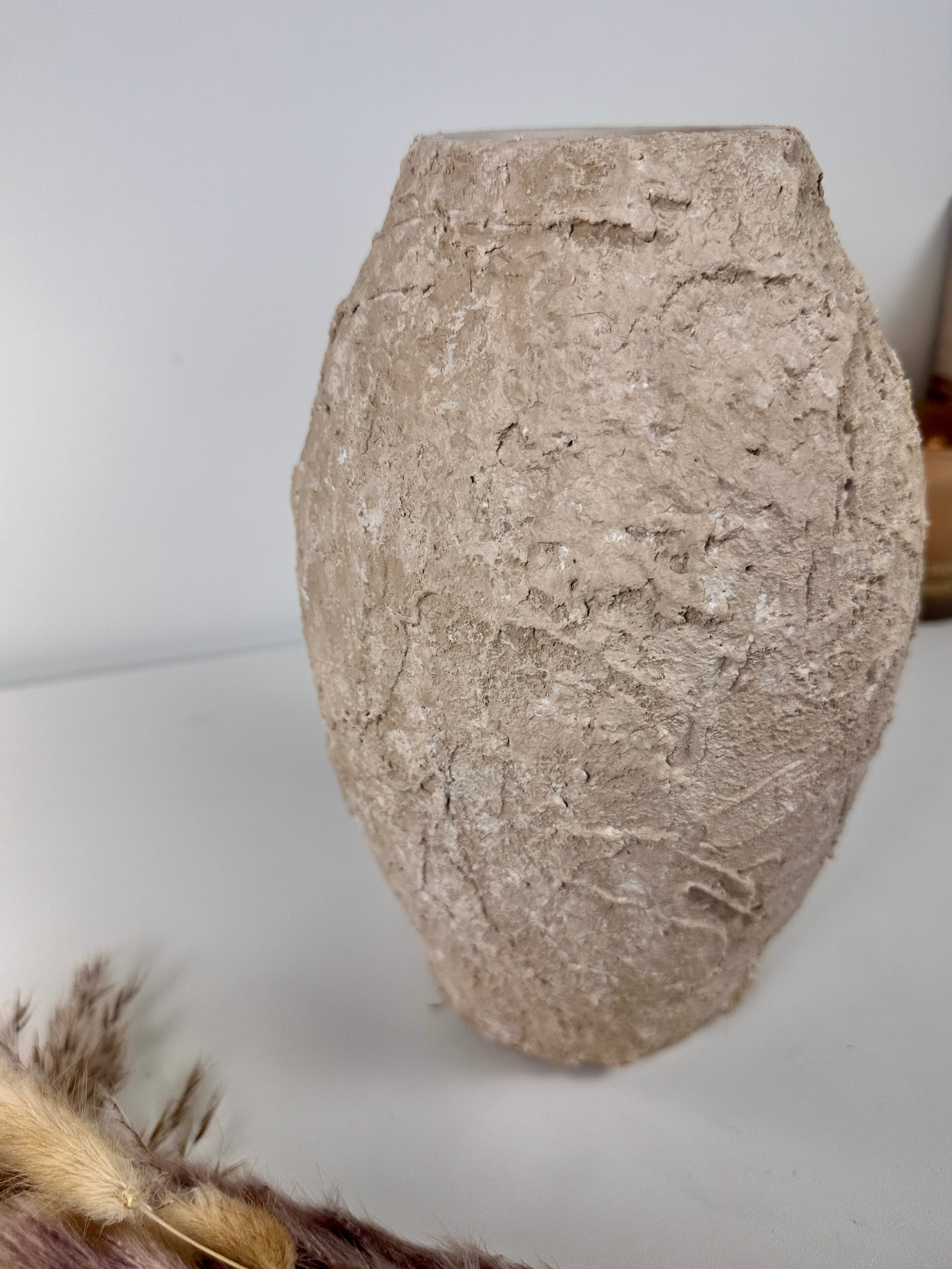 Rustic Minimalist Textured Hand-painted 10.5" tall - Beige Tan washed