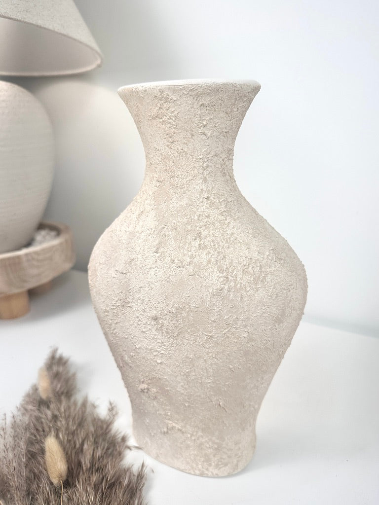 Minimalist Textured Hand-painted Ceramic Vase 11" tall - Off White/ Sand