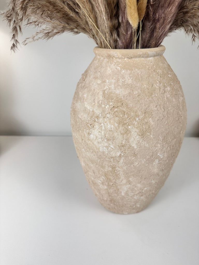 Rustic Minimalist Textured Hand-painted 11.5" tall - Beige Tan washed