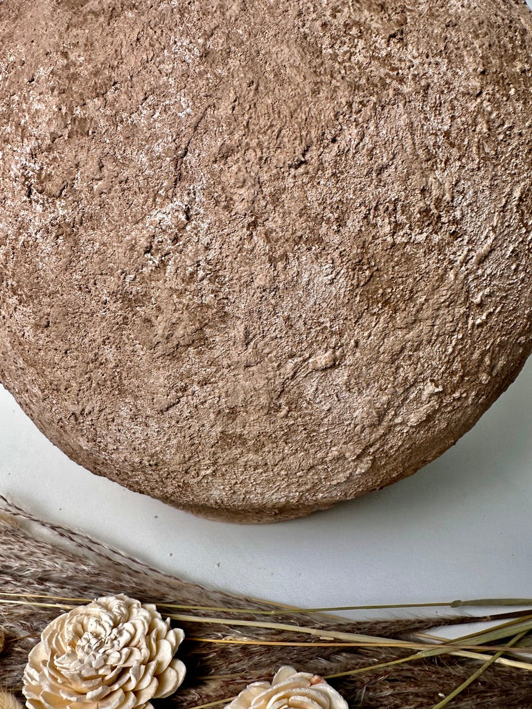 Rustic Textured Hand-Painted Ceramic Round Vase 14.5" - Earth Brown