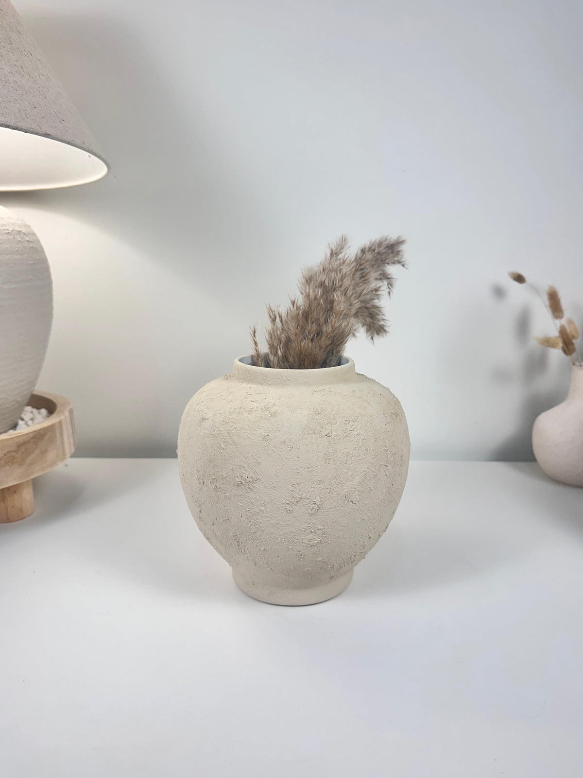Minimalist Hand-Painted Textured Vase - French Linen Beige color 7.5” tall