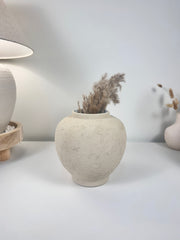 Minimalist Hand-Painted Textured Vase - French Linen Beige color 7.5” tall