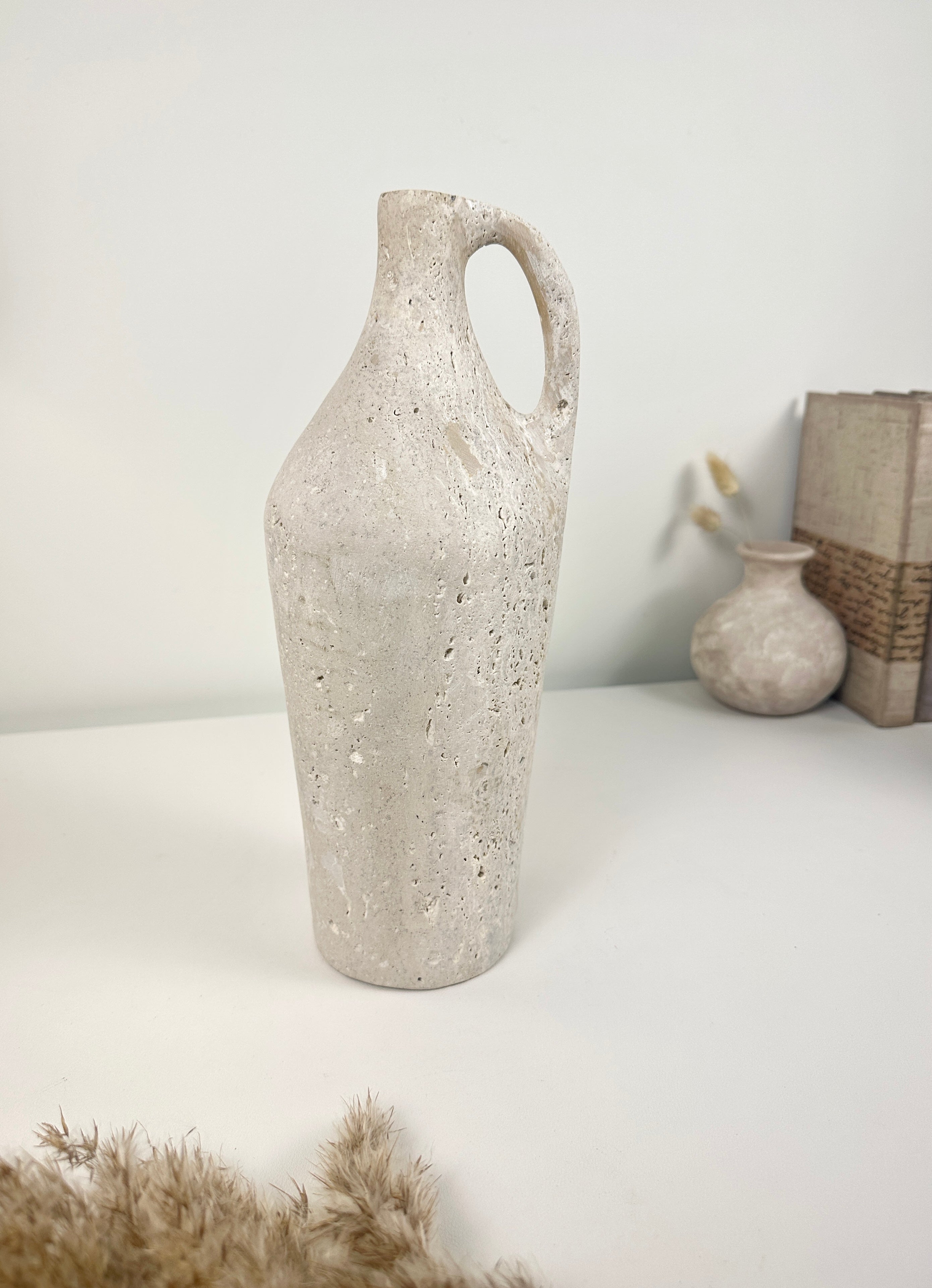 Handcrafted organic natural stone vase 12“ - Off White