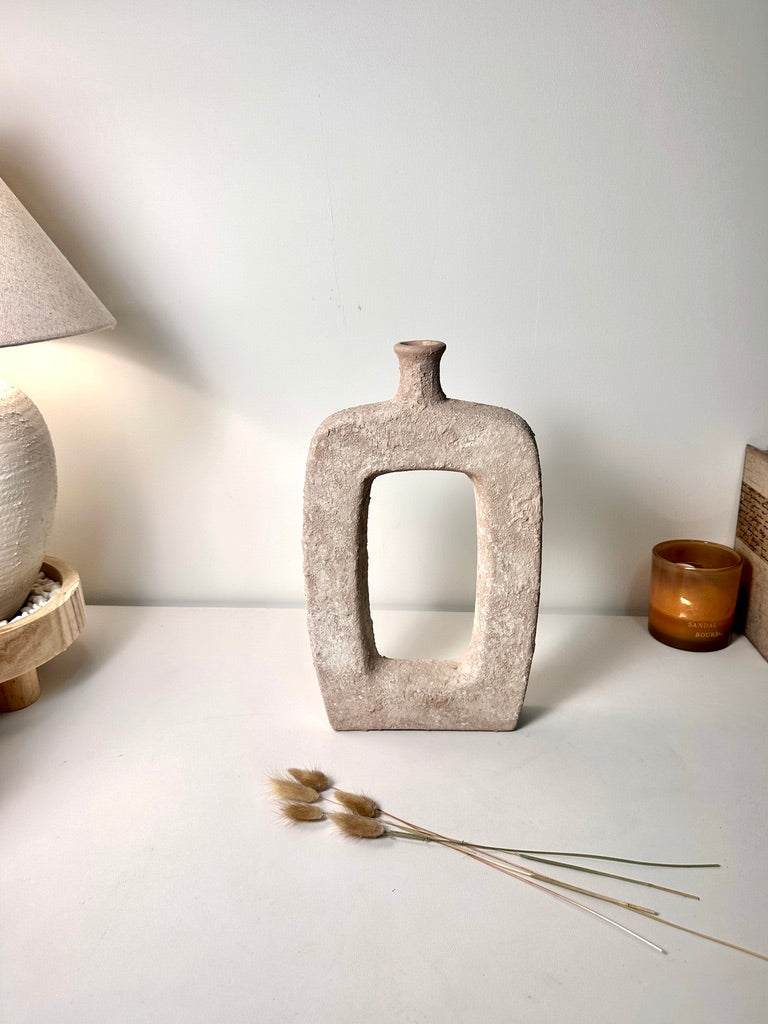 Rustic Hand-Painted Textured Vase 10" tall - Beige Wash