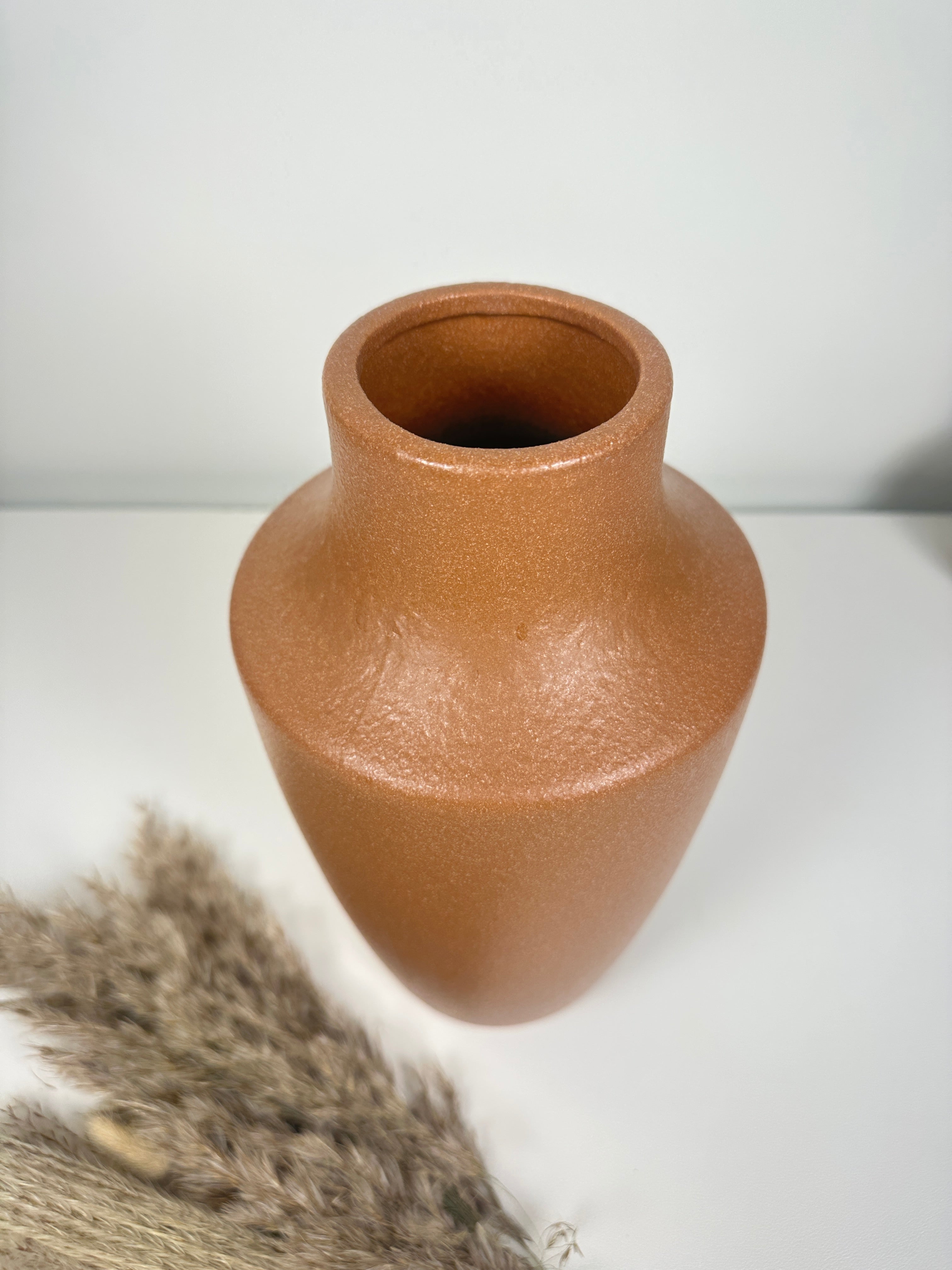Retro Style Ceramic Brown Vase 11" tall