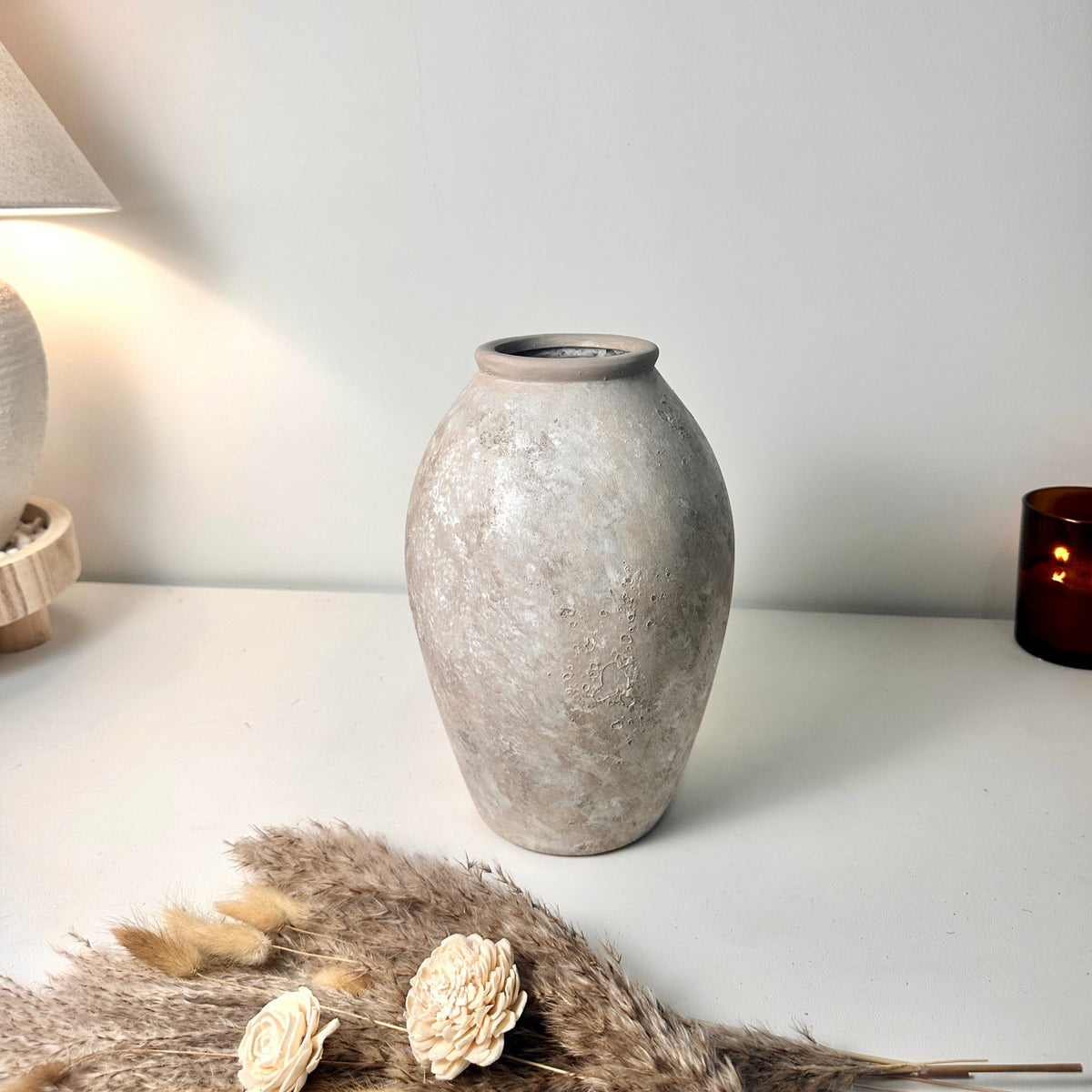 Handmade Painted Beige Wash Decorative Ceramic Vase 11’’ tall