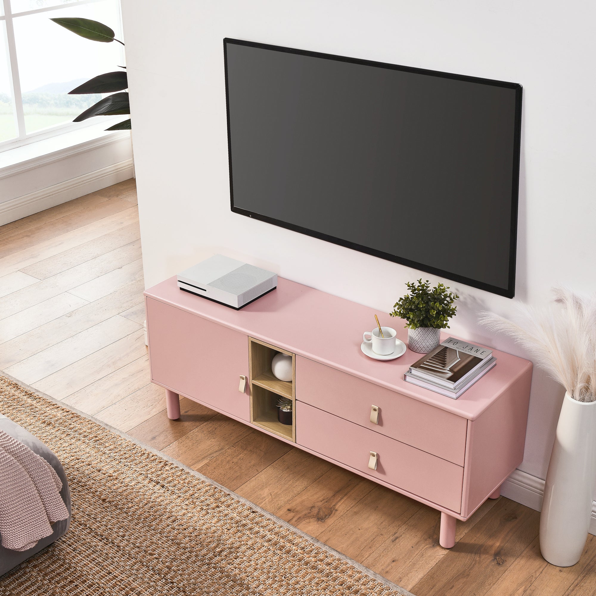 Drawer TV Home Cabinet with Door, Storage, multi-functional - Pink