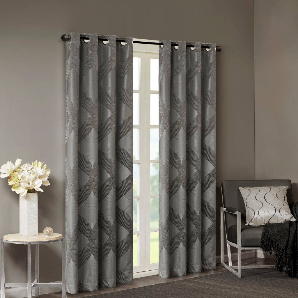 50x95" Ogee Knitted Jacquard Total Blackout Curtain Panel - Charcoal (1 panel only)