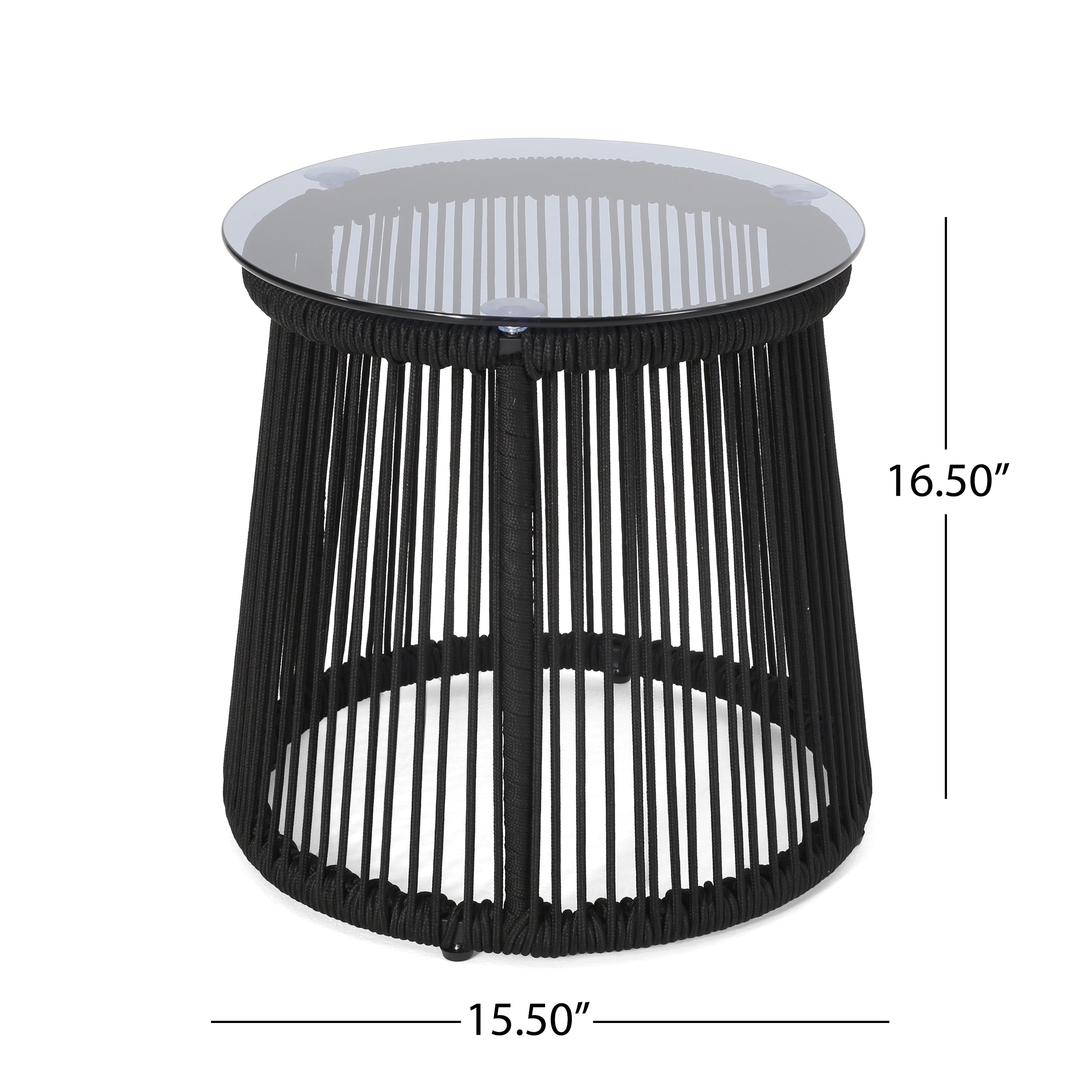 Boho Woven Rope Side Table - Black