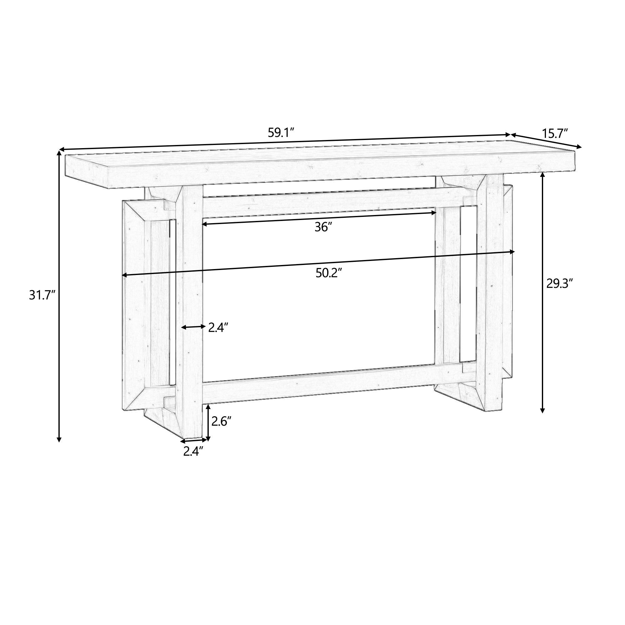 Contemporary Console Table with Industrial-inspired Concrete Wood Top, Extra Long Entryway Table for Entryway - Black