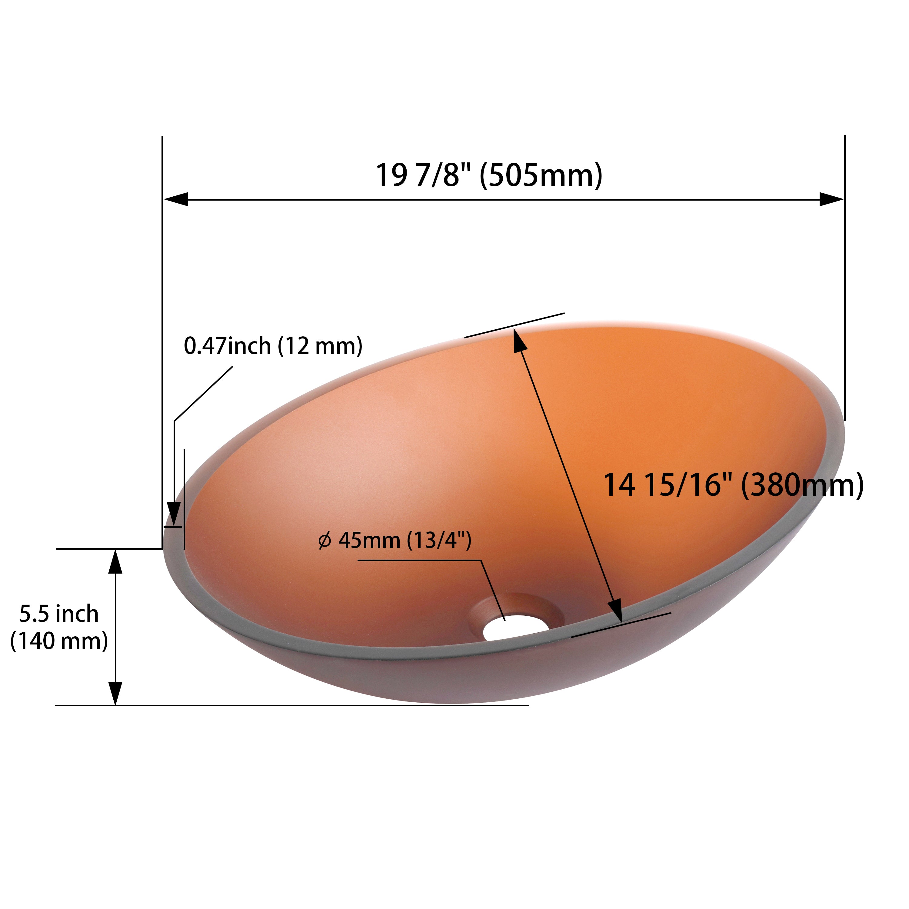 Tempered Glass Matte Bathroom Vessel Sink, Oval Bathroom Basin Matt Tea