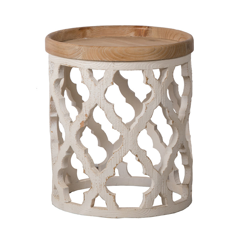 French Country Large Distressed White Side Table 23"