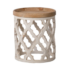 French Country Large Distressed White Side Table 23"