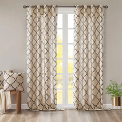 50x108"  Fretwork Print Grommet Top Window Curtain Panel - Khaki+Black (1 panel only)