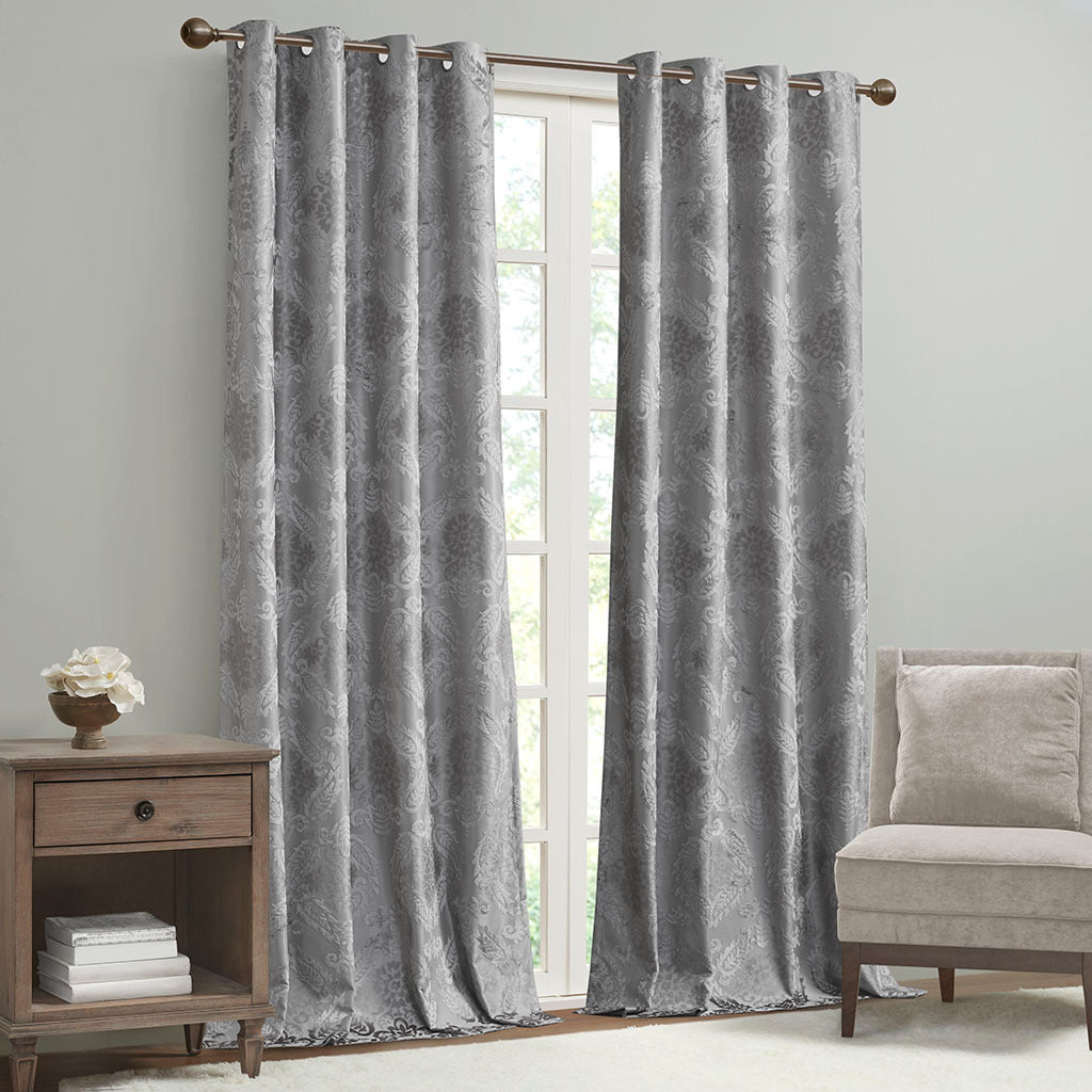 50x108" Knitted Jacquard Paisley Total Blackout Grommet Top Curtain Panel - Grey (1 panel only)