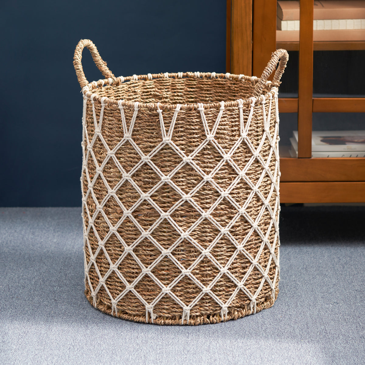 Round Water Hyacinth Woven Laundry Basket with Handles - 15" x 15" x 18.5" - Natural Brown