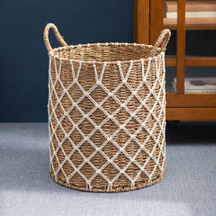 Round Water Hyacinth Woven Laundry Basket with Handles - 15" x 15" x 18.5" - Natural Brown
