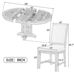 5-Piece Dining Set Extendable Round Table and 4 Chairs Farmhouse Dining Set - Natural Wood Wash