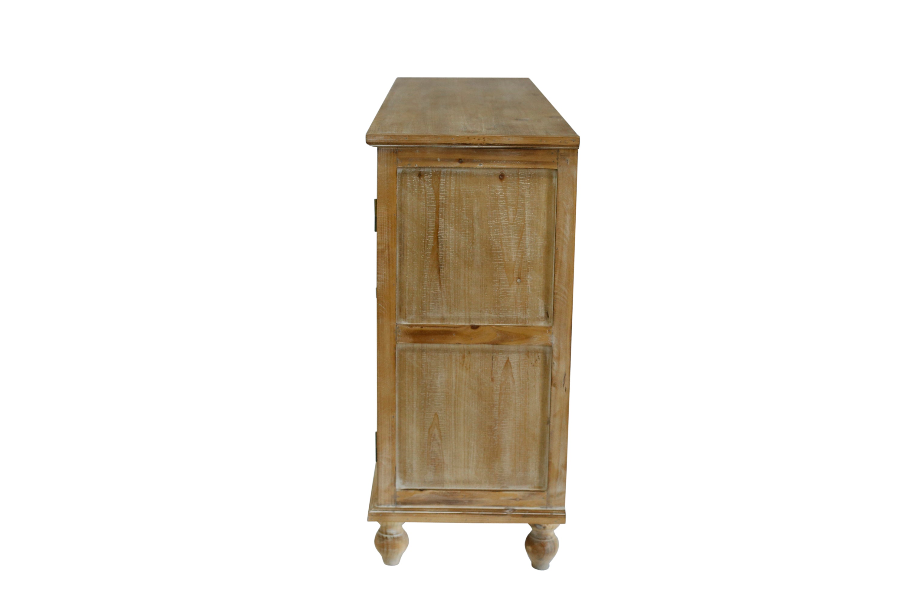 Farmhouse Sideboard Buffet with Storage, Accent Cabinet with 4 Doors, Wood Carved Floral Doors - Natural