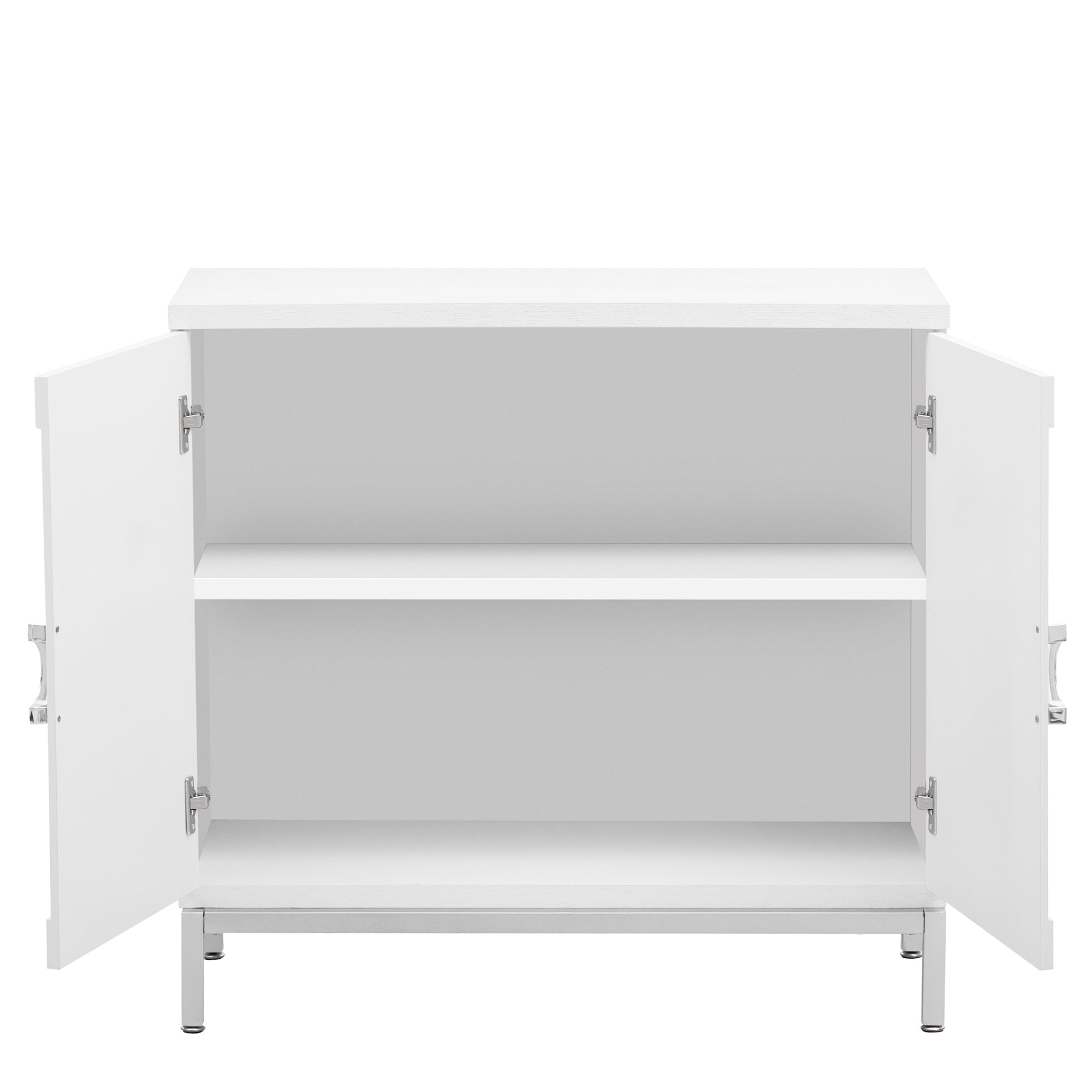 Accent Cabinet with Solid Wood Veneer and Metal Leg Frame for Living Room, Entryway, Dining Room - White