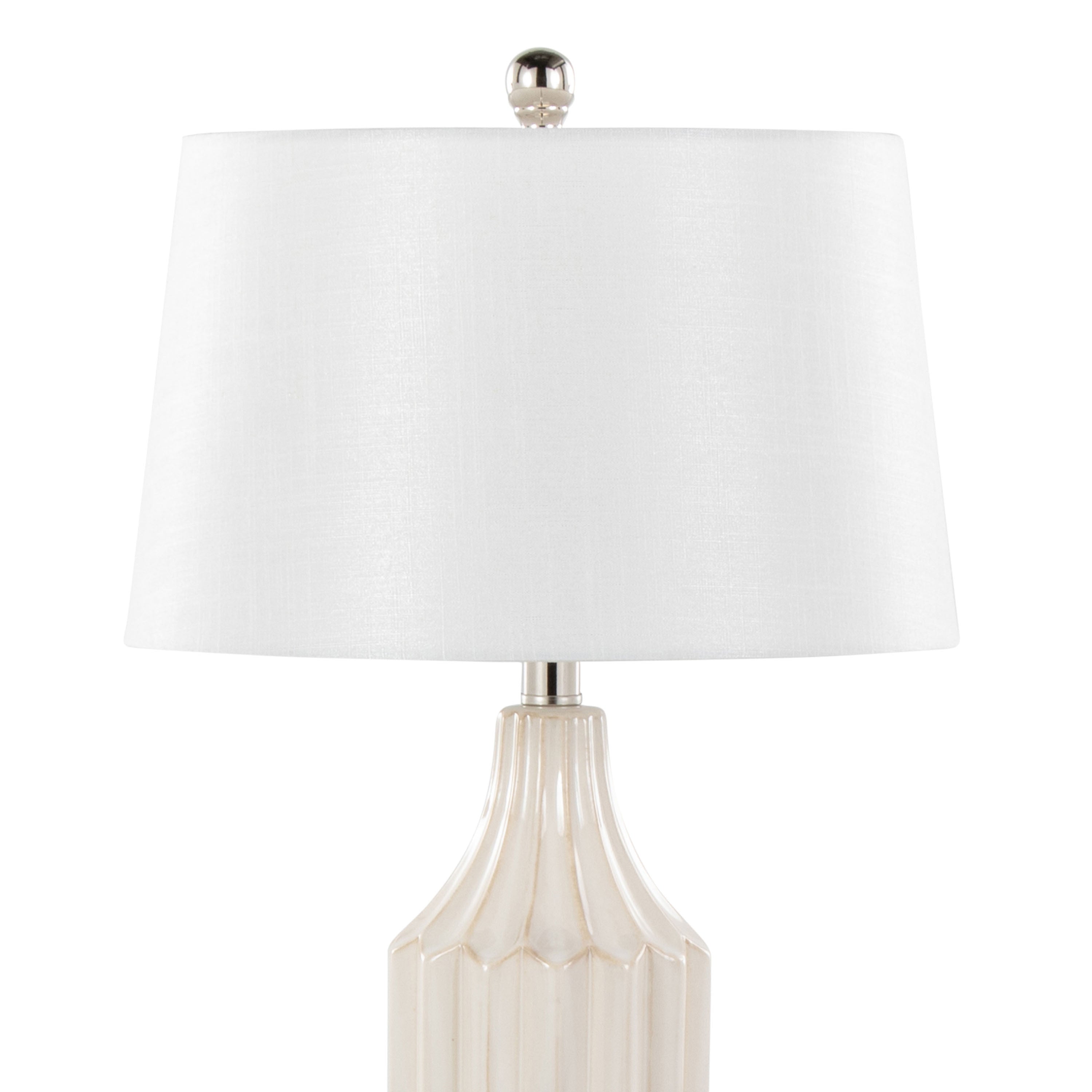 23" Contemporary Table Lamp in Gloss Cream Ceramic with White Shade