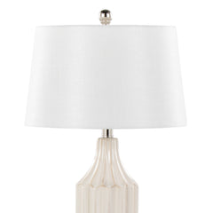 23" Contemporary Table Lamp in Gloss Cream Ceramic with White Shade