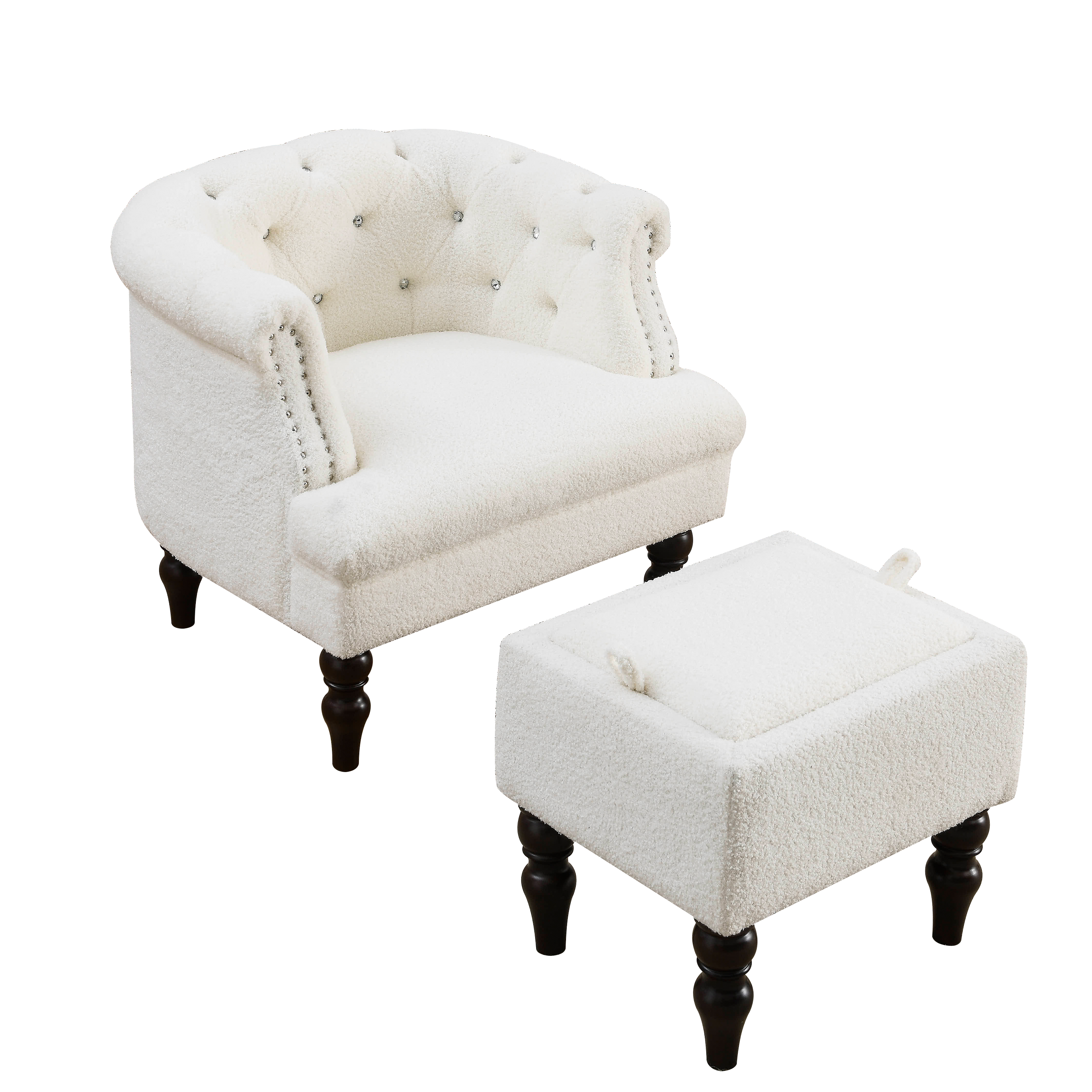Crystal Buttons with Solid Wood Legs, Tufted Chair for Reading or Lounging