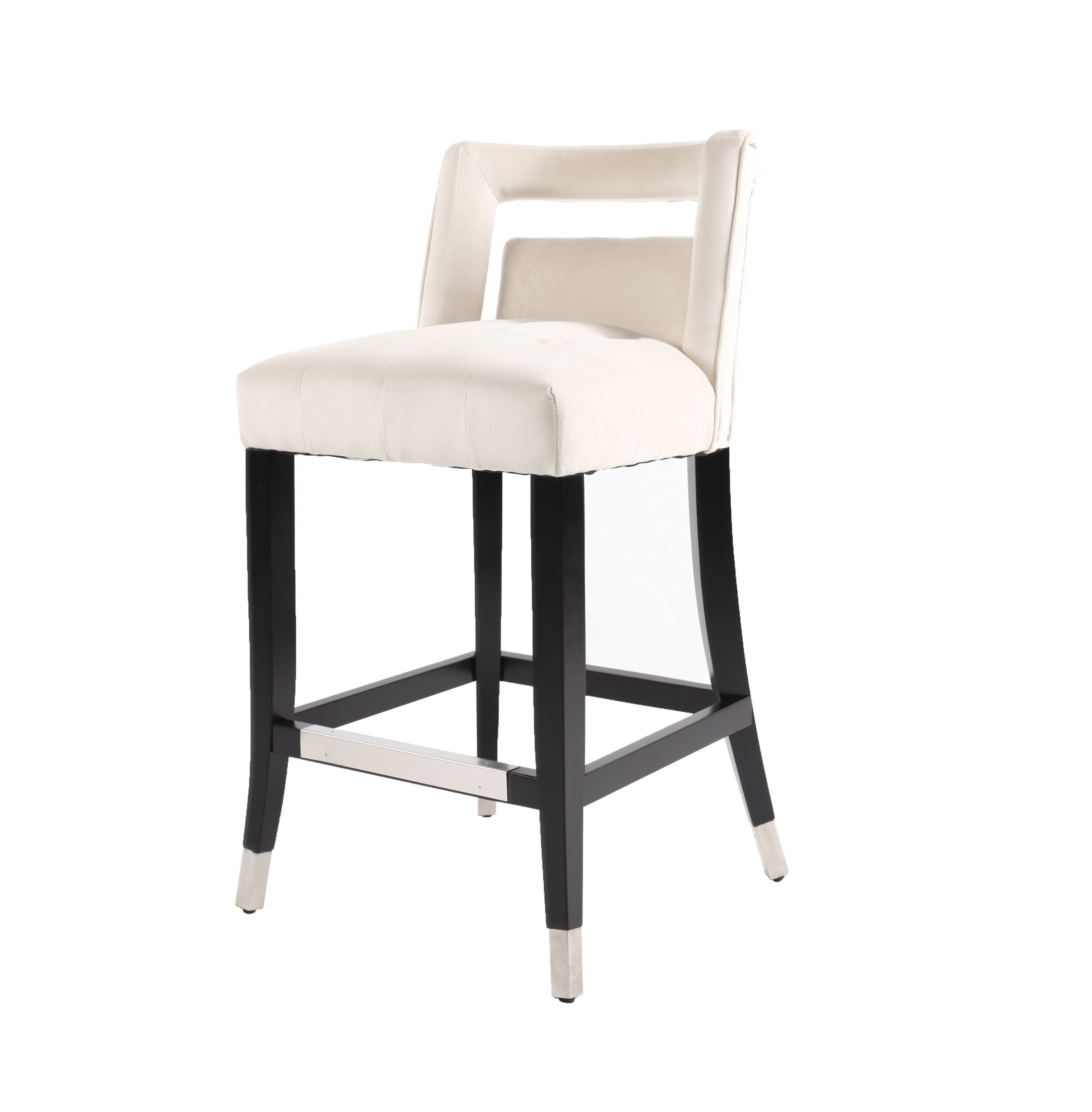 Suede Velvet Barstool with nailheads Dining Room Chair 2 pcs Set - 26 inch Seater height - Cream