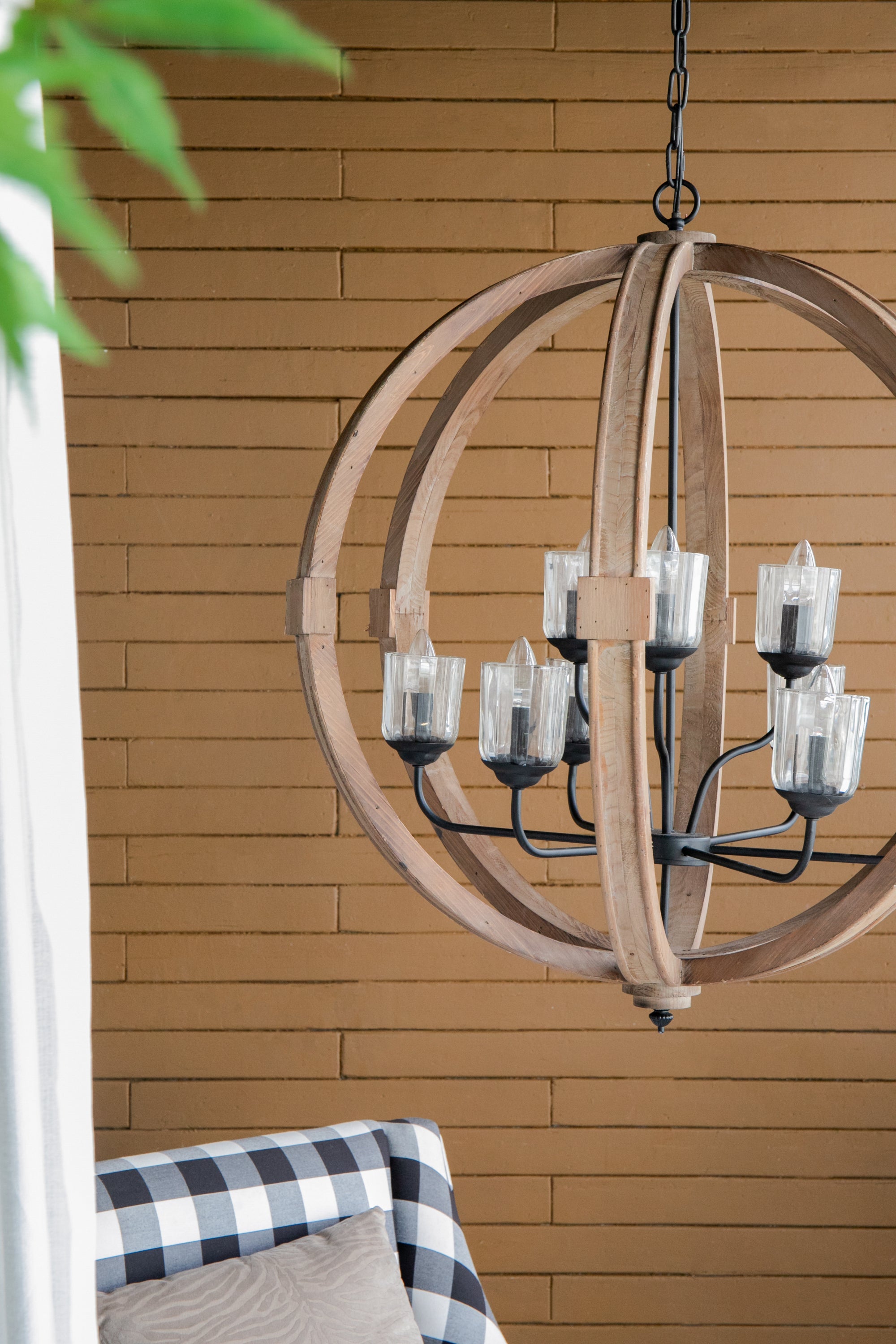 9- Light Globe Chandelier, Wood Chandelier Hanging Light Fixture with Adjustable Chain