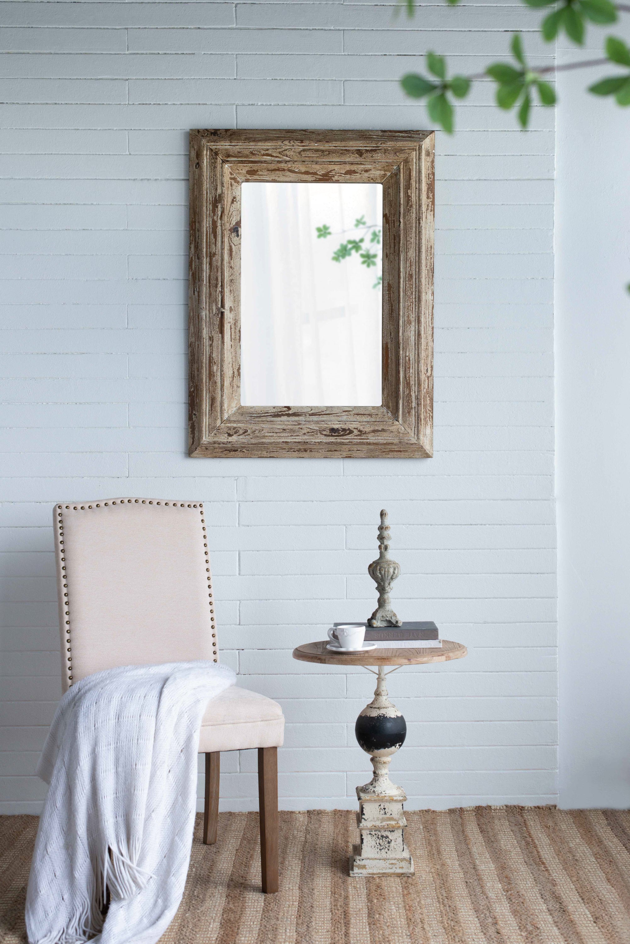 Rectangle Wall Accent Mirror with Distressed Wood Frame 30x2x39"
