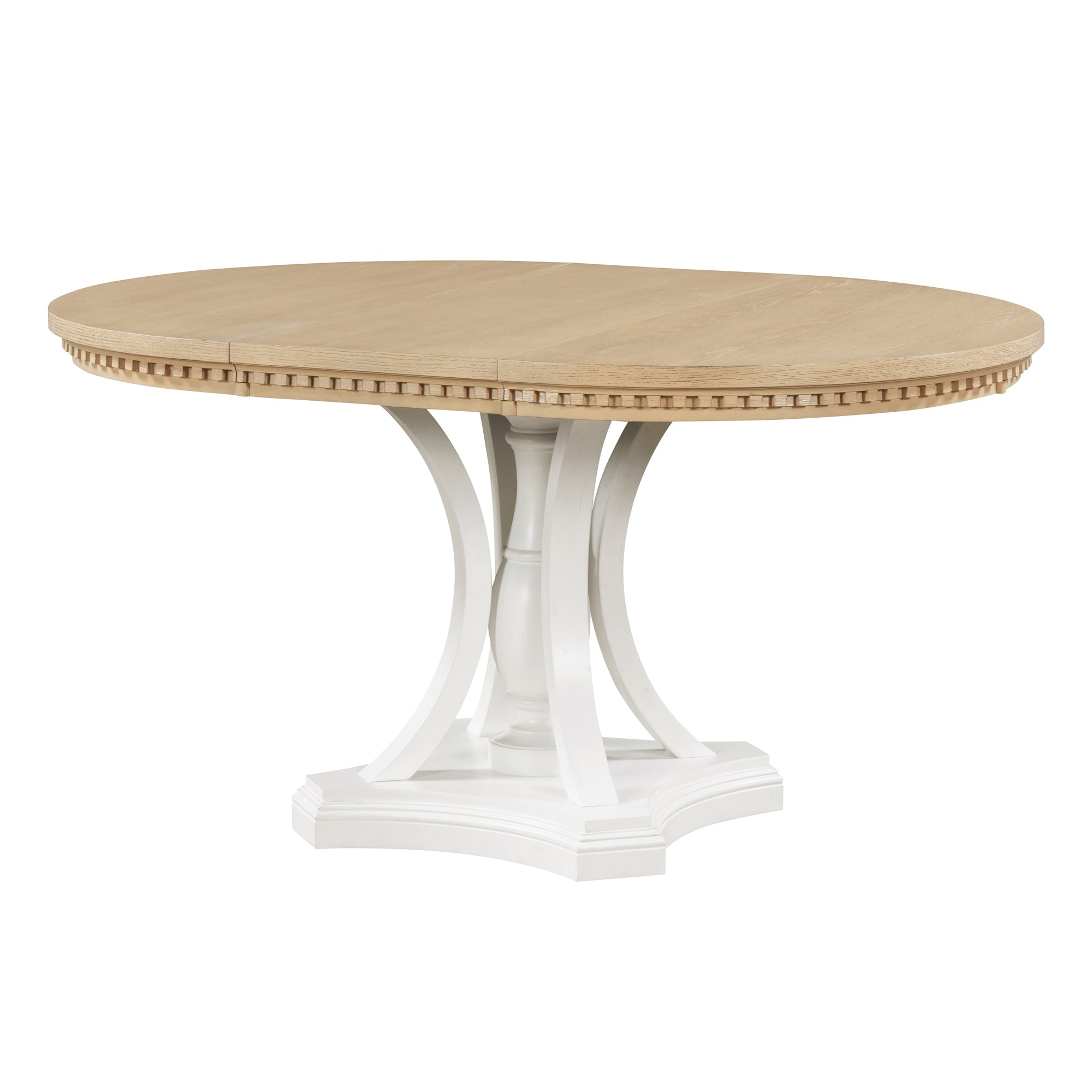 Retro 5-piece Dining Set Extendable Round Table and 4 Chairs - Oak Natural Wood + Antique White