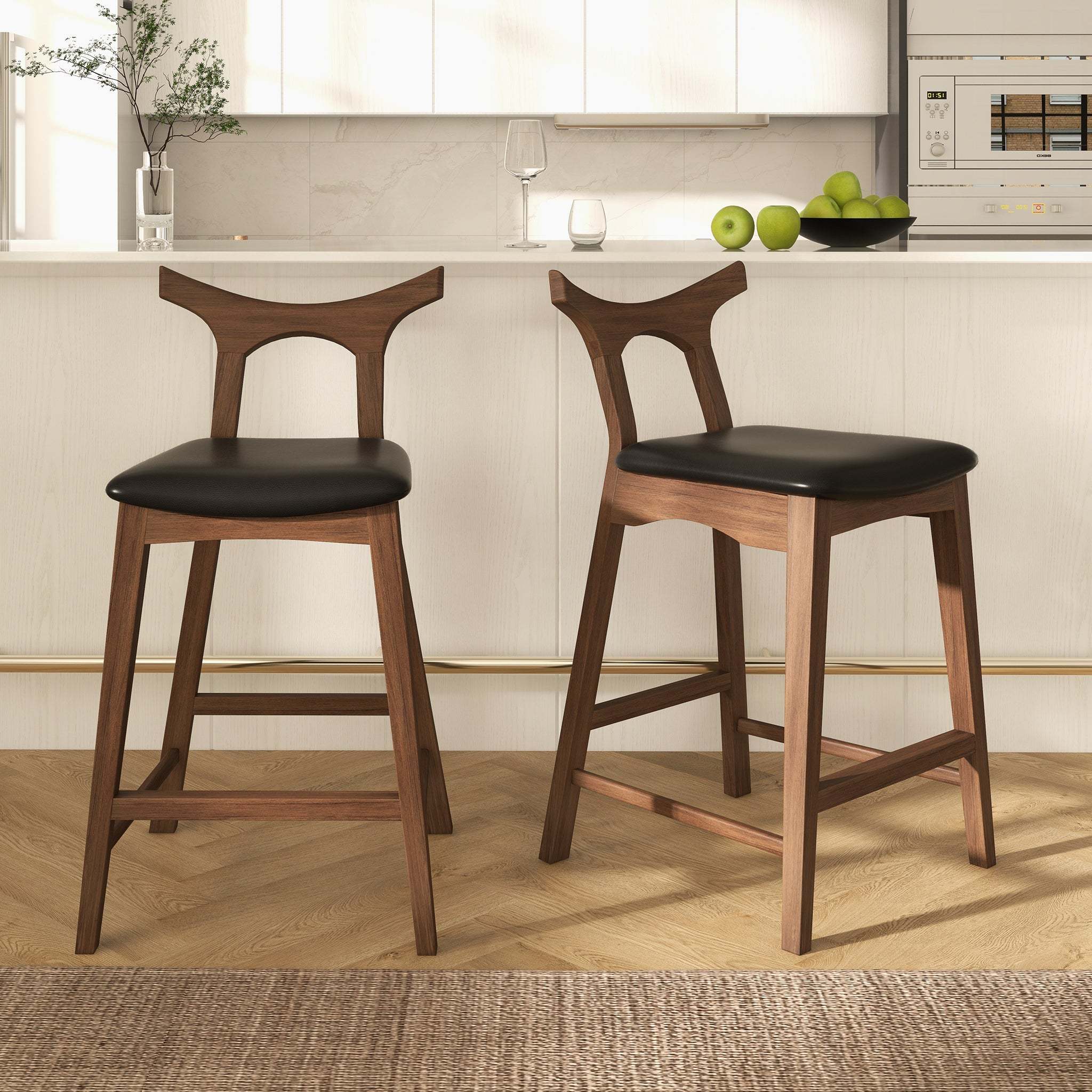 Set of 2 - Hester Solid Wood Upholstered Square Bar Chair - Black/Wood