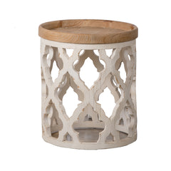 French Country Large Distressed White Side Table 23"