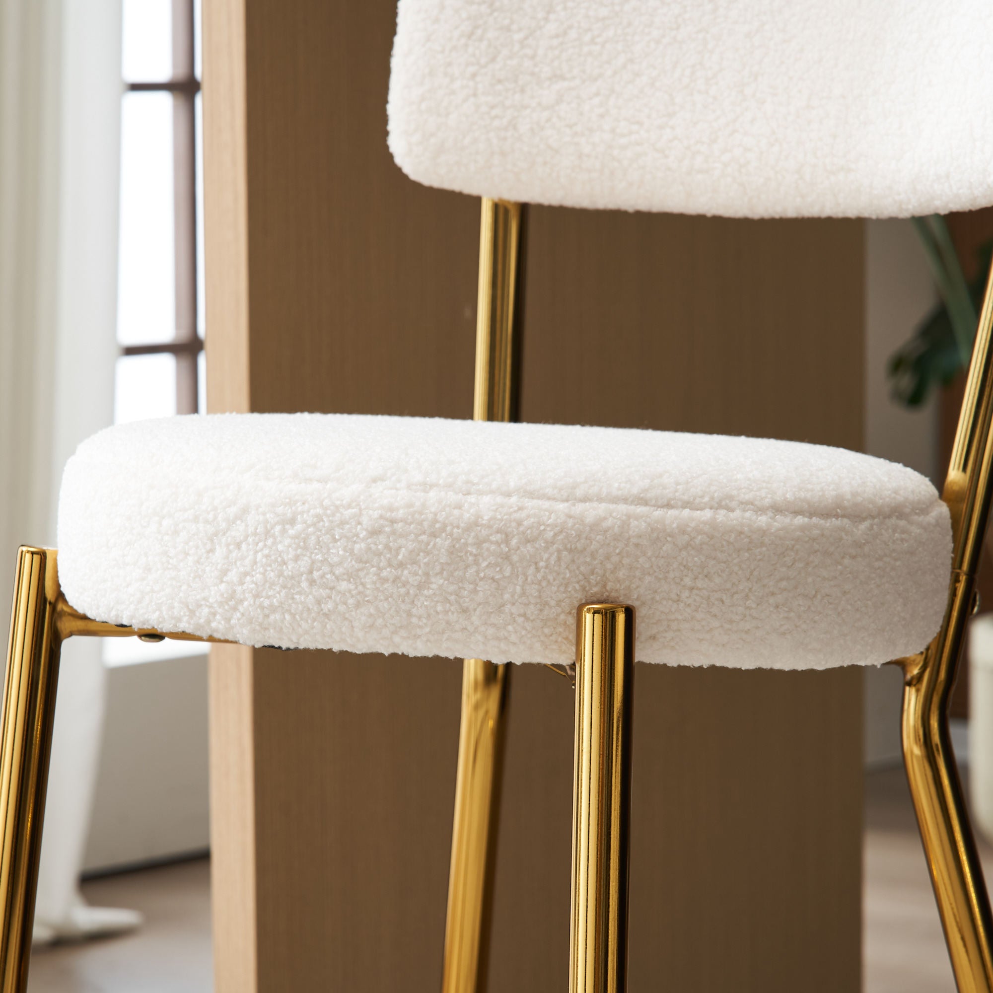 Set of 4 Modern Teddy Fabric Upholstered Bar Stools, Metal base high stool - Beige