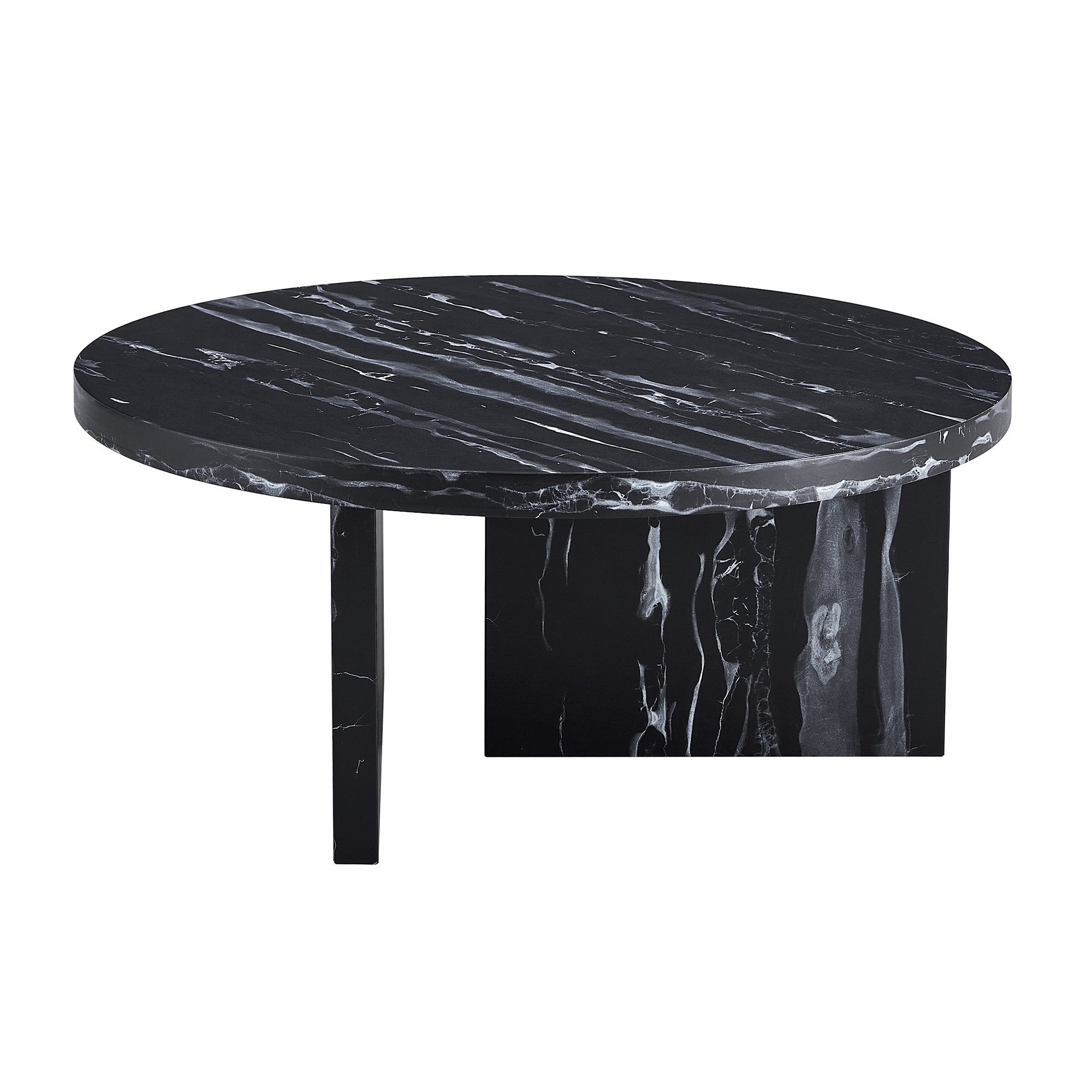 Modern Circular Coffee Table with Texture - Black