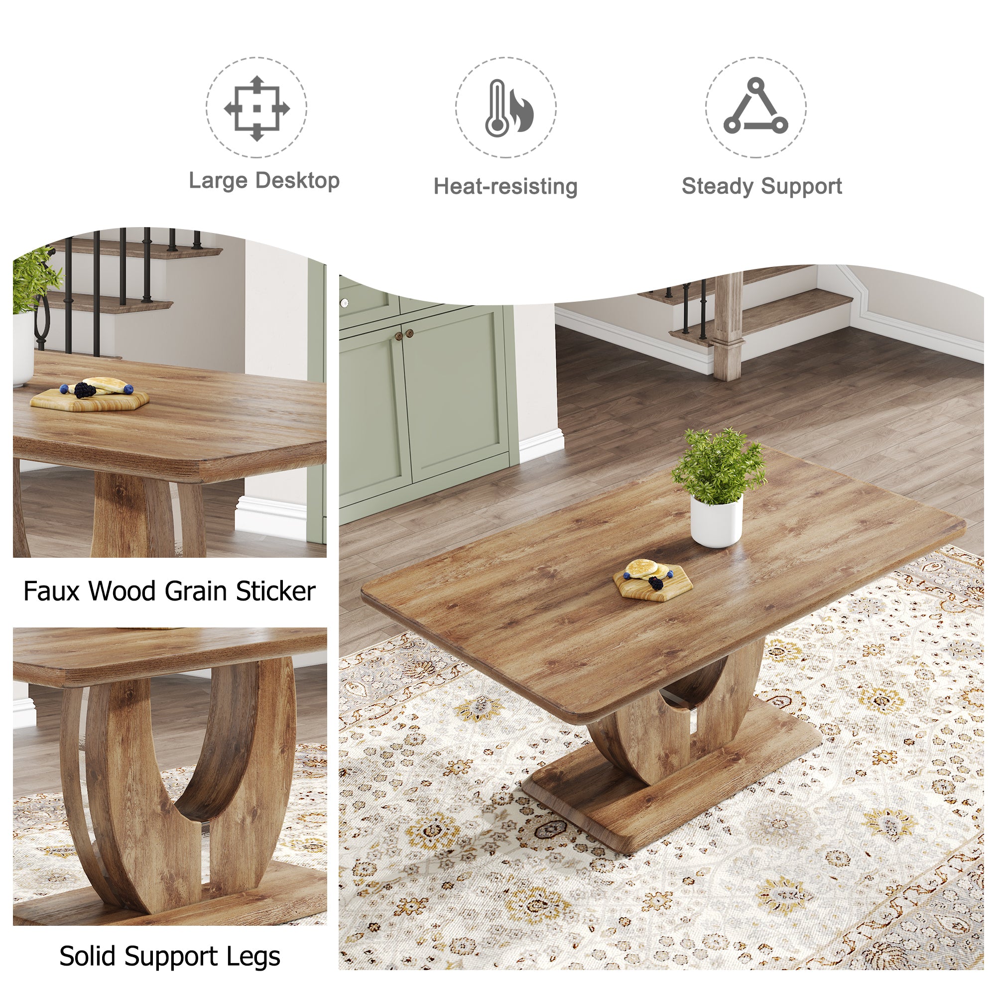 Set of 1 Dining Table and 4 Chairs - MDF rectangular - Brown