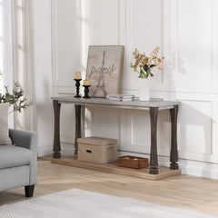 Mid-Century Console Table for Entryway, Wood sofa Table with 2-Tier Storage Shelf, 48 inch Long Rectangle -Grey Tabletop