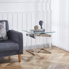 Silver Stainless Steel With Acrylic Frame Clear Glass Top End Table