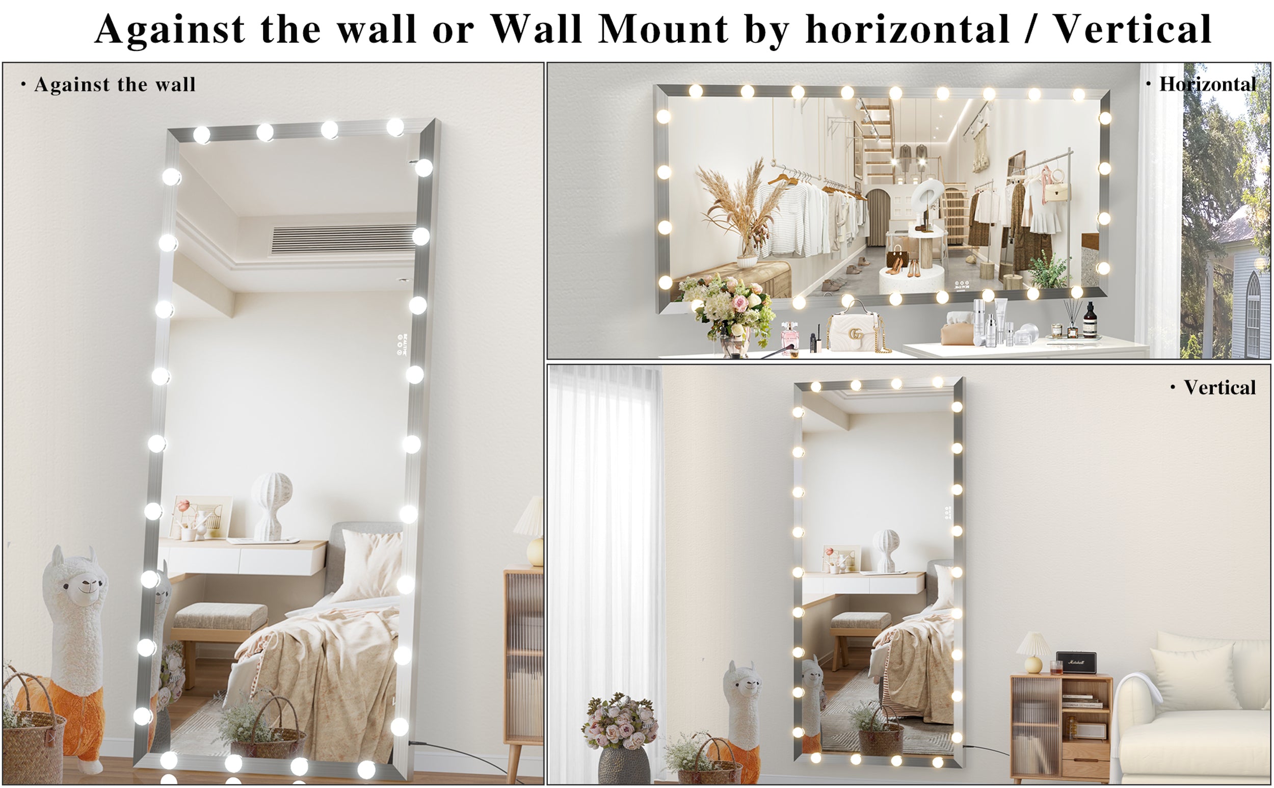 Hollywood Full Length Mirror with Lights Oversized with 3 Color Modes Lighted Large Standing Floor Mirror - Silver, 72X32 Inch