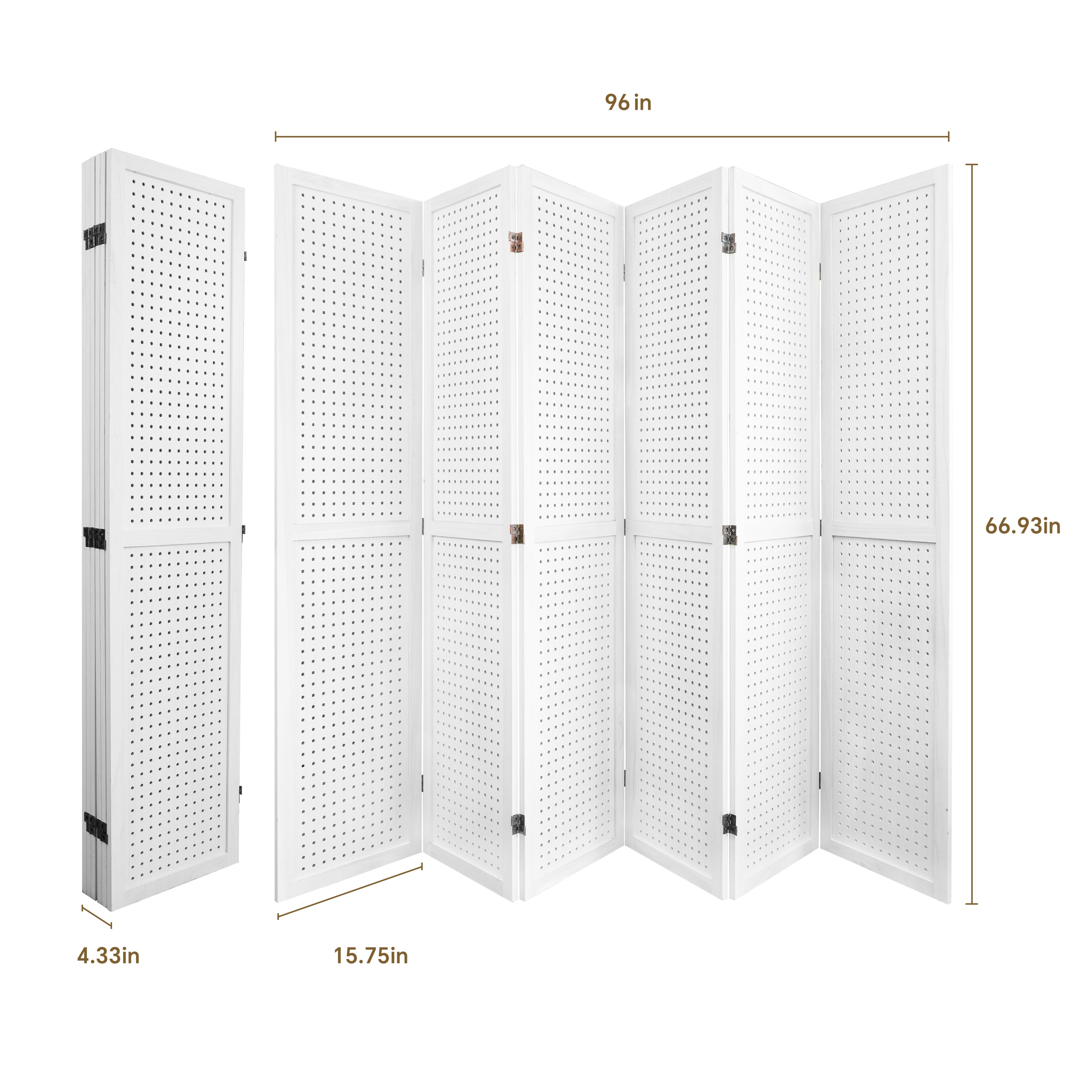6 Panel Room Divider, 5.6Ft Pegboard Display Wooden Room Divider Folding Privacy Screen Room Divider - Elegant White