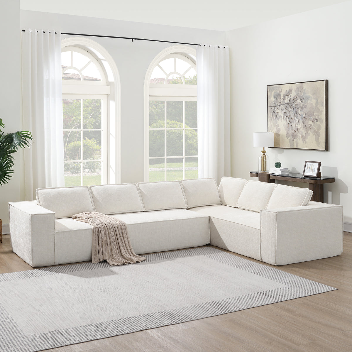 129.5' Minimalist Style Modular Sectional Sofa,6 Seat Wrinkle-resistant Chenille Couch Set,2 PC Free Combination,Modern L-Shaped Cloud Sofa Set for Living Room,No Assembly Require,3 Colors