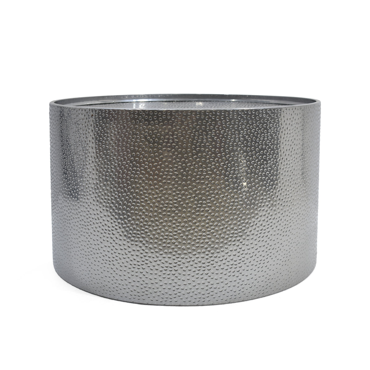 Braeburn Handcrafted Round Coffee Table Hammered Surface Silver Iron 26 Inch