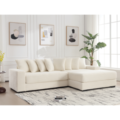 Oversized Two-Piece Couches,  L Shaped Sofa, Corduroy, Right Chaise Daybed,with Armrests,Eight Throw Pillows,Corner Sofa,Easy To Assemble, Beige