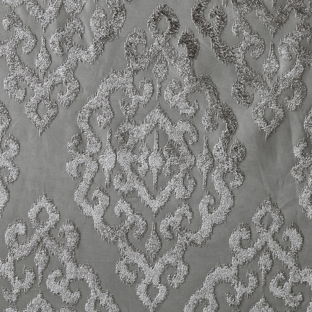 50x84" Knitted Jacquard Damask Total Blackout Grommet Top Curtain Panel - Charcoal