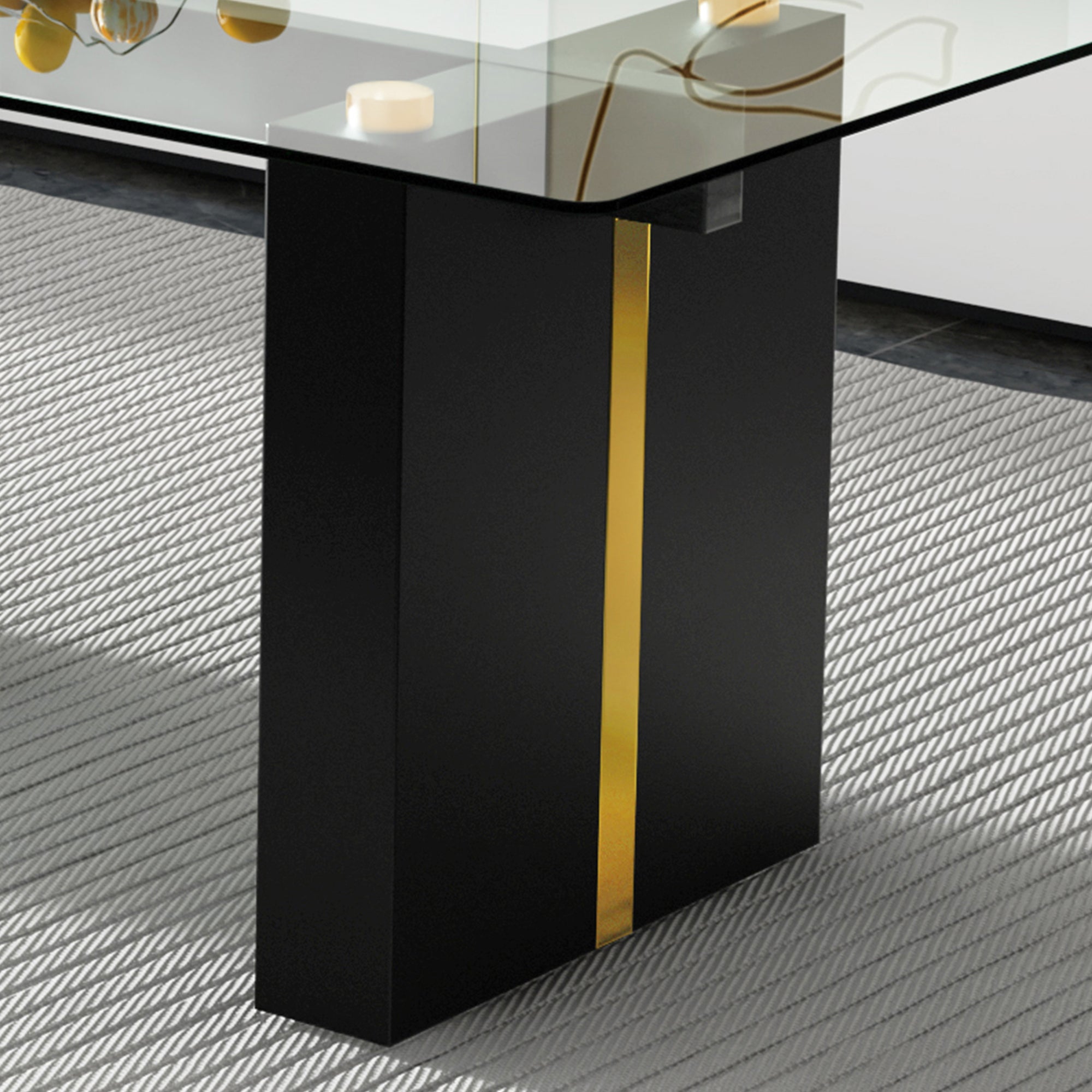Modern Rectangular Glass Dining Table for 6-8 people - Black Legs