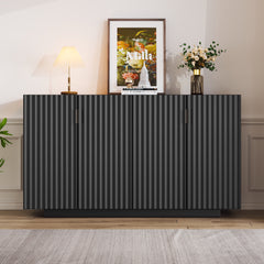 Buffet Cabinet with Storage, Sideboard Cabinet with Ample Storage Space,4 Fluted Doors Credenza Storage Cabinet with Adjustable Shelves for Dining Room and Living Room (BLACK)