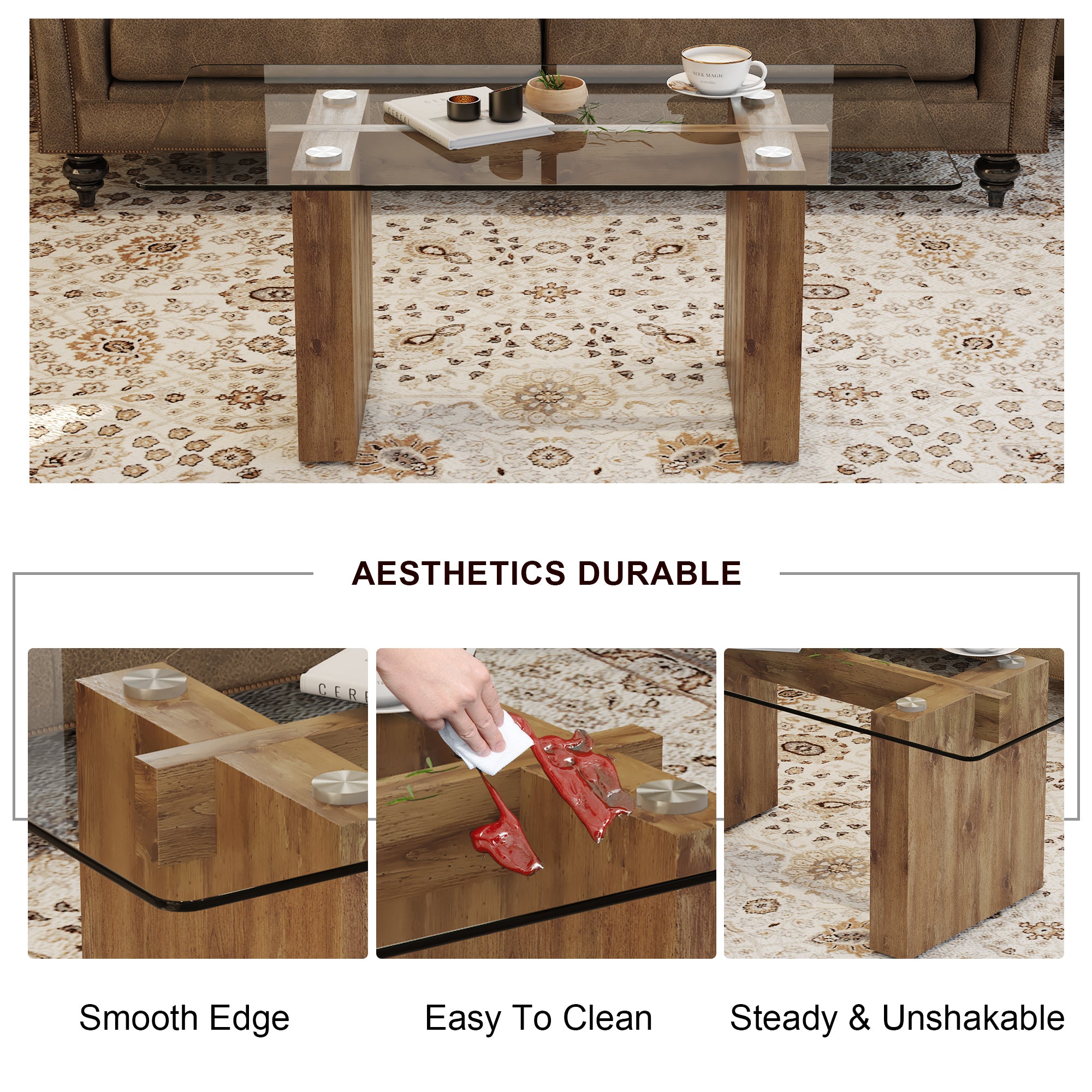 Modern Minimalist Transparent Tempered Glass Coffee Table and Dining Table